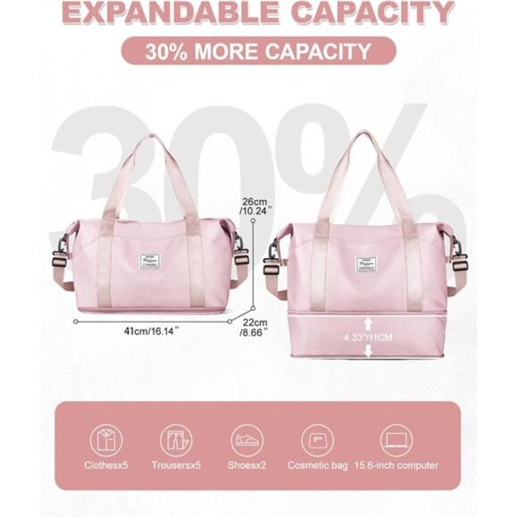 Travel Duffel Bag, Sports Tote Gym Bag, Shoulder Weekender Overnight Bag - Picture 2 of 7